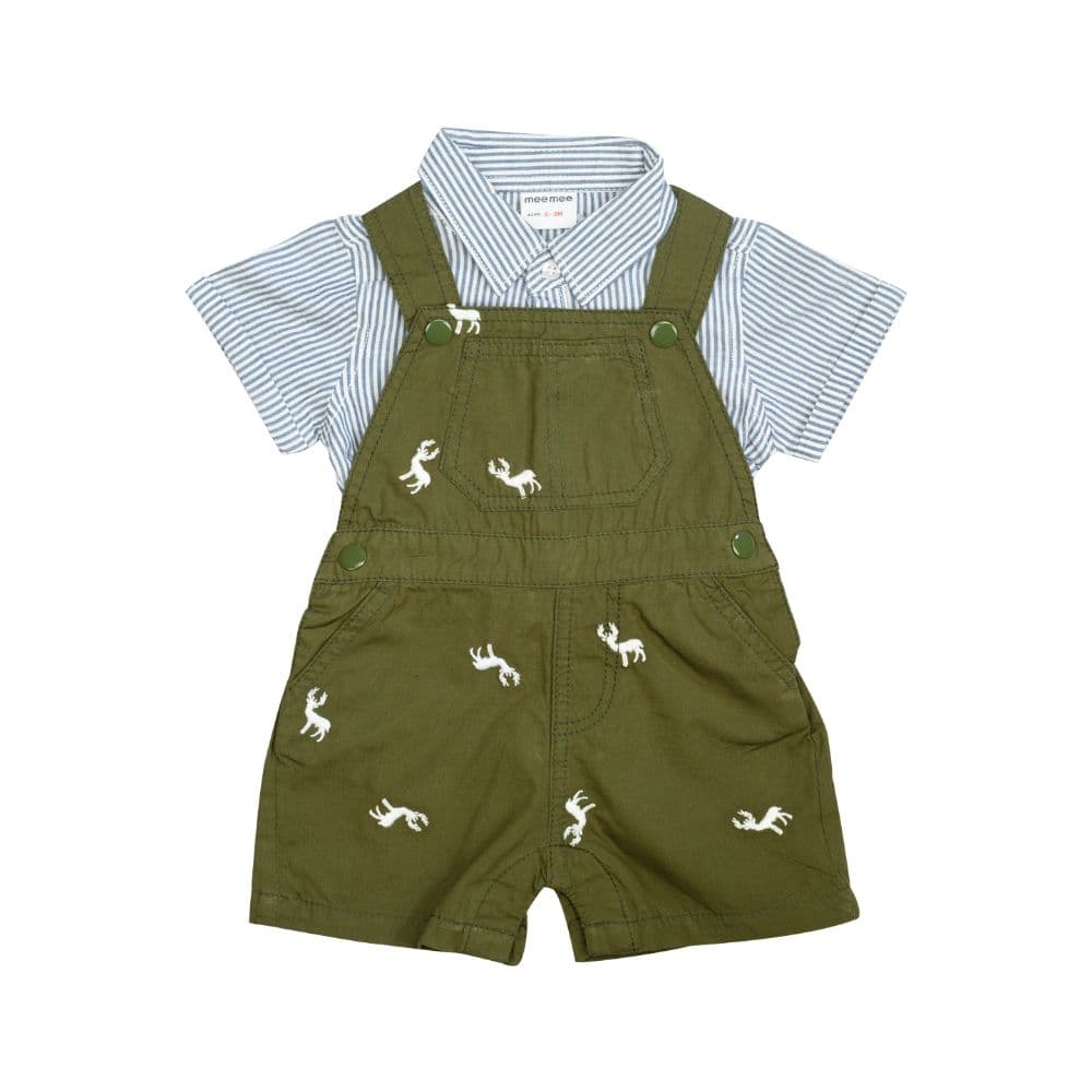 Mee Mee Baby Plain Tee &Amp Printed Dungaree Set Green And Blue